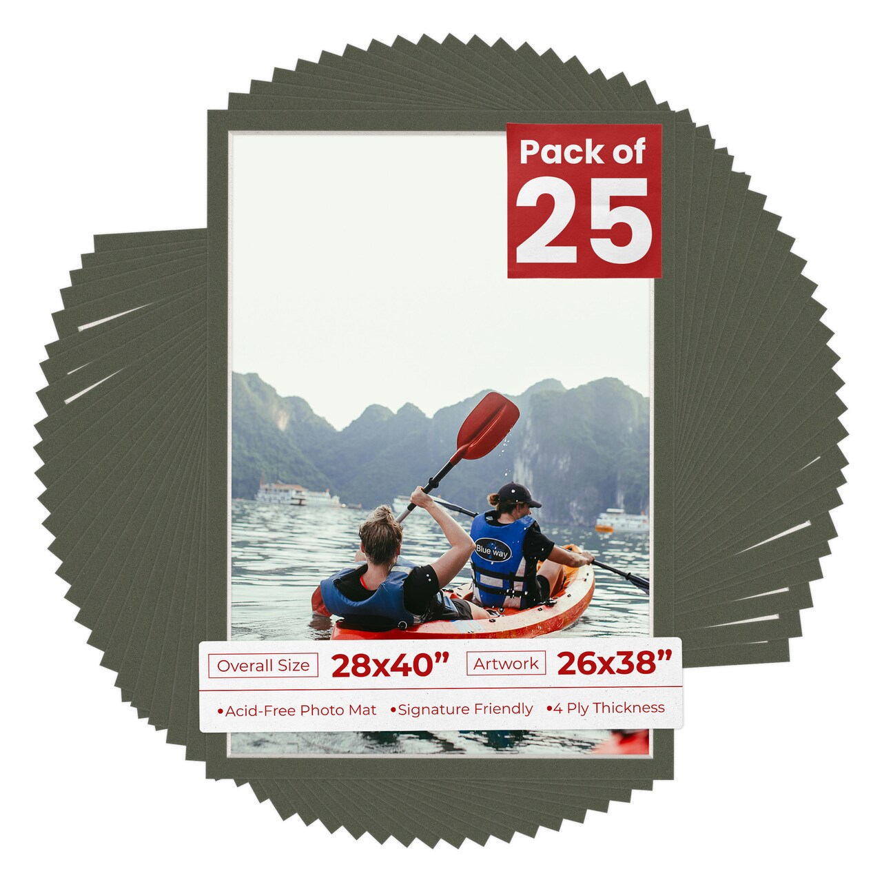 Dark Olive Green Mat Board for 28x40 Frames - Fits 26x38 Photos